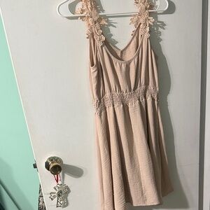 Beige Sleeveless Dress with Lace Straps